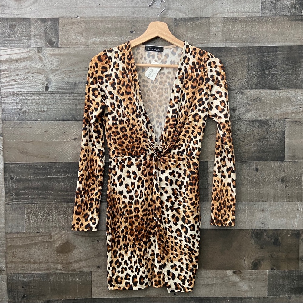 NWT Blue Blush Leopard Long Sleeve Bodycon